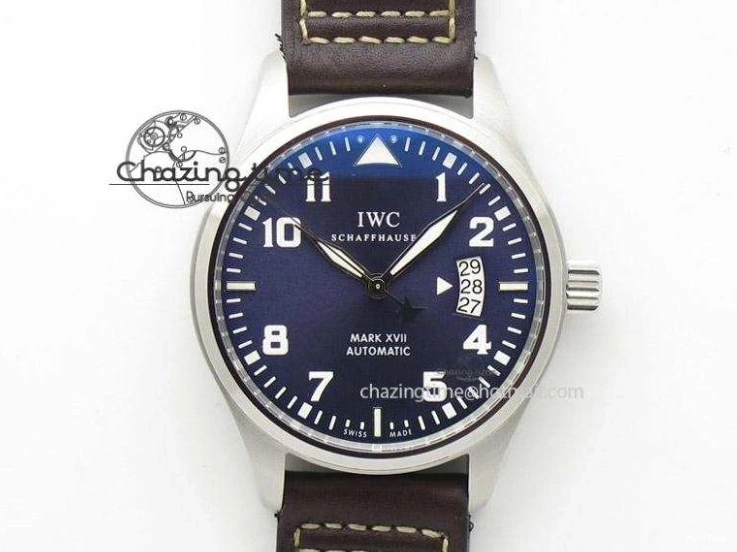 MIROTIME 0409 Pilot Chrono SS IW387809 ZF 1:1 Best Edition Silver Dial Blue Numbers On Blue Leather Strap A Lightweight 7263